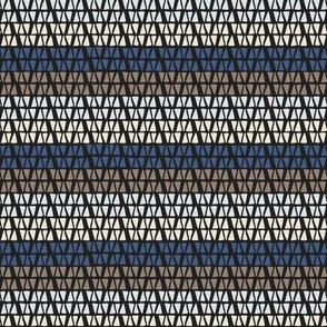 330 - Small scale Stripes formed by little hand drawn triangles  in ombré effect with taupe, cream, dark blue and donkey brown, for dresses, tops, apparel and sweet bed linens