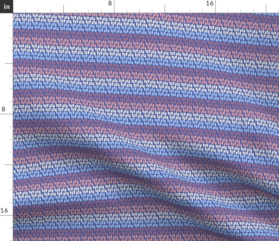 330 -  Small scale Stripes formed by little hand drawn triangles  in ombré effect with purple, blue, mauve and pink, for dresses, tops, apparel and sweet bed linens