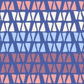 330 - Large scale modern geometric Stripes formed by little hand drawn triangles  in ombré effect with purple, blue, mauve and pink, for dresses, tops, apparel and sweet bed linens