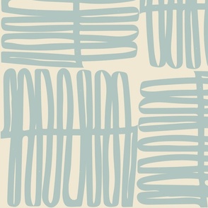 Muted seafoam mint eggshell white neo folk squiggle check - large wallpaper