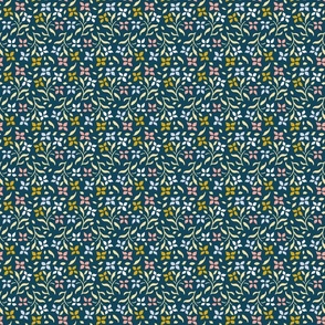 colorful ditsy flowers on dark blue | tiny