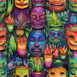 Watercolor Tribal Tiki Mask Masks