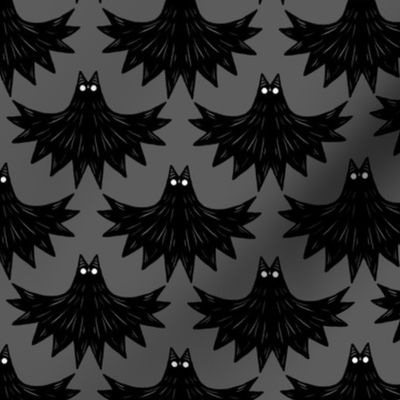 Gothic Art Deco Bats Spooky on Noir Gray