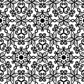 Decorative Swirls And Ornaments Line Art Pattern Black On White