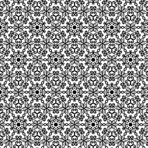 Decorative Swirls And Ornaments Line Art Pattern Black On White Smaller Scale