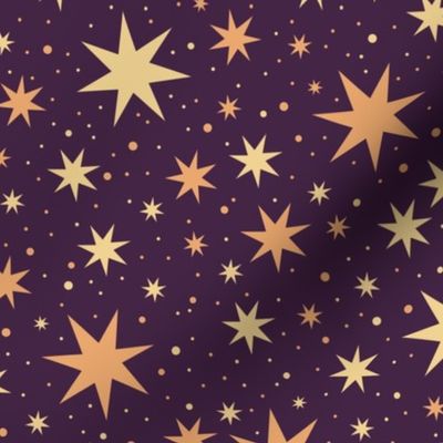 Victorian Starry Celestial Ceiling Dark Purple Plum | Magic Wizard Fantasy Sky Space Stars Tossed - Large Scale