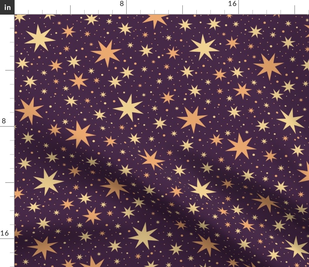 Victorian Starry Celestial Ceiling Dark Purple Plum | Magic Wizard Fantasy Sky Space Stars Tossed - Large Scale