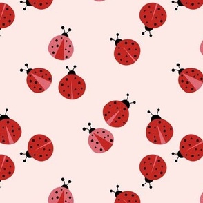 Little retro style lady bugs - summer lady bug beetle design for kids red on blush
