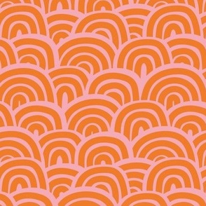Retro modernist paper cut rainbows - magic abstract ocean waves rainbow sky scales summer pink orange halloween