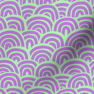 Retro modernist paper cut rainbows - magic abstract ocean waves rainbow sky scales summer bright nineties purple mint green