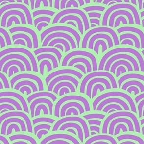 Retro modernist paper cut rainbows - magic abstract ocean waves rainbow sky scales summer bright nineties purple mint green