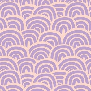 Retro modernist paper cut rainbows - magic abstract ocean waves rainbow sky scales summer lilac purple on blush