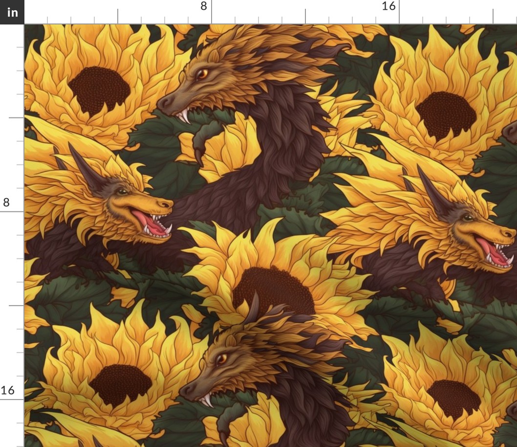 surreal sunflower dragons