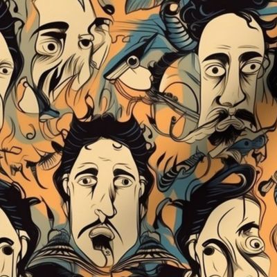 surreal mustache man caricatures