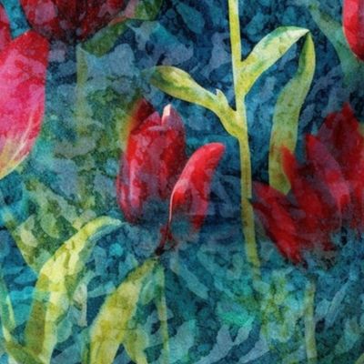 red tulips in batik