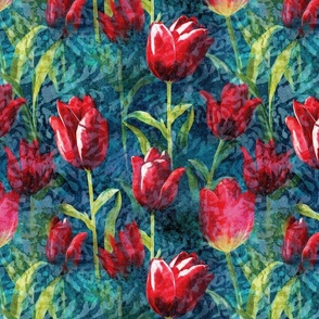 red tulips in batik
