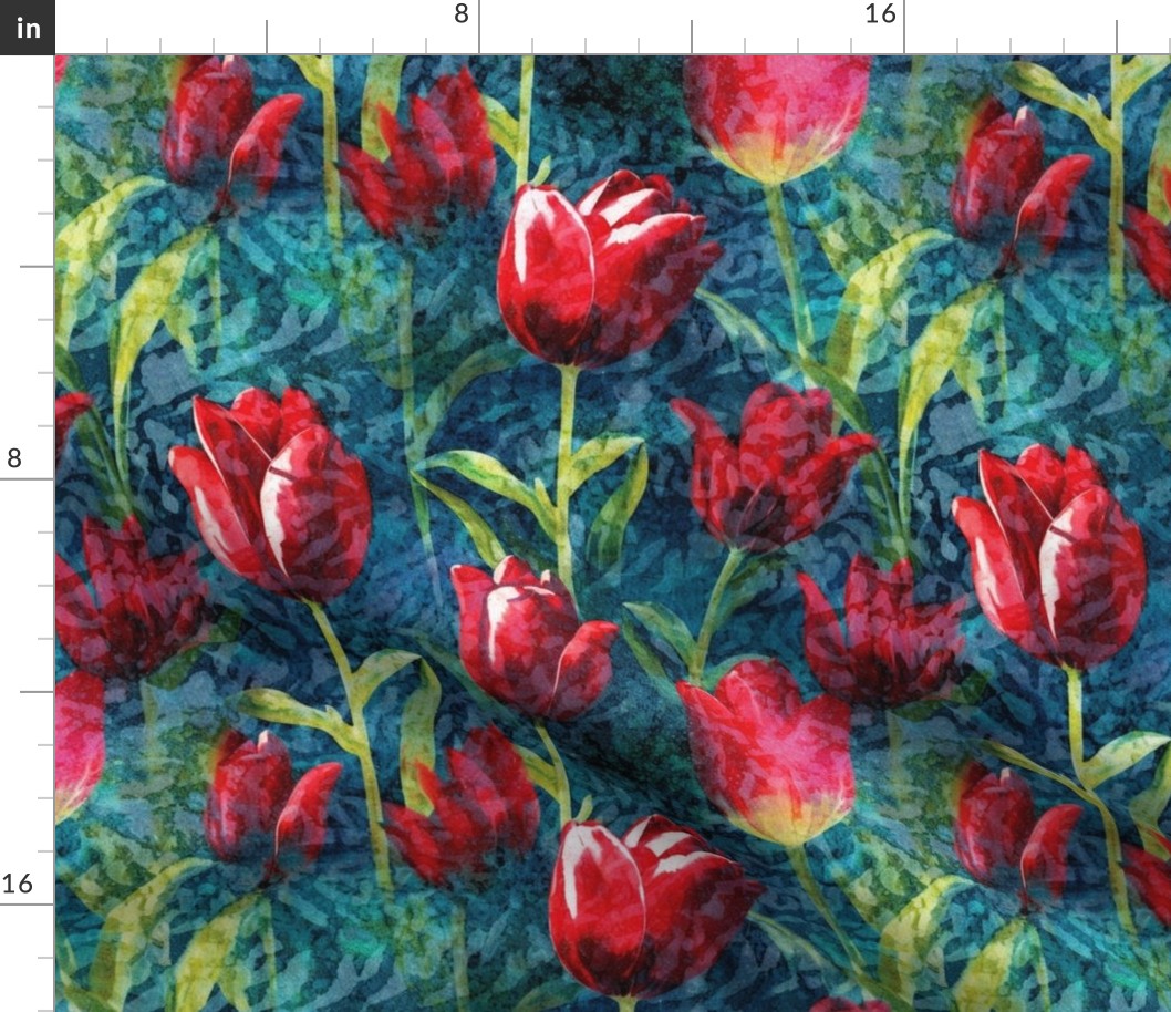 red tulips in batik