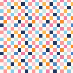 Rainbow Checkers, Blue, Pink and Orange, Medium Scale 