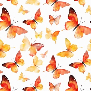 watercolor orange butterflies