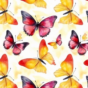 watercolor butterflies in red and orange