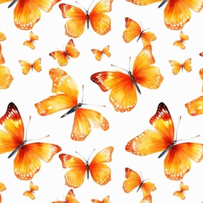 orange and red and yellow watercolor butterflies in flight