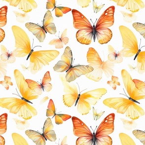 watercolor yellow and orange butterflies in flight