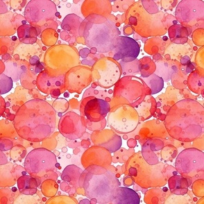 watercolor bubbles in orange and magenta and red