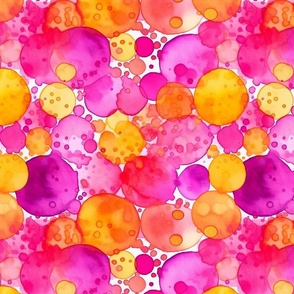 watercolor bubbles in orange and magenta splash art