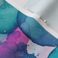 watercolor bubbles in teal and magenta splatter art