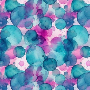 watercolor bubbles in teal and magenta splatter art