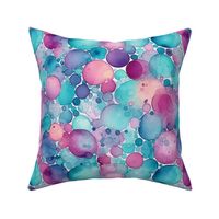 watercolor bubbles in teal and magenta and purple