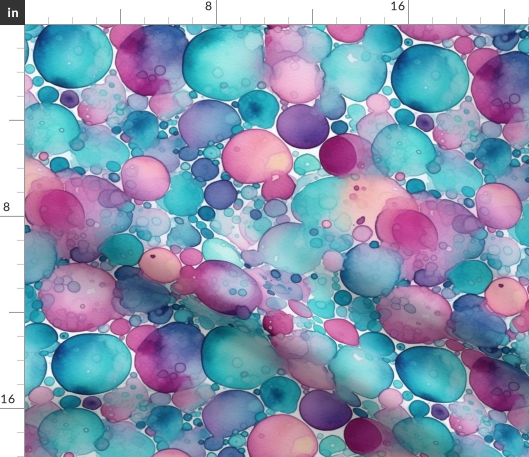 watercolor bubbles in teal and magenta and purple