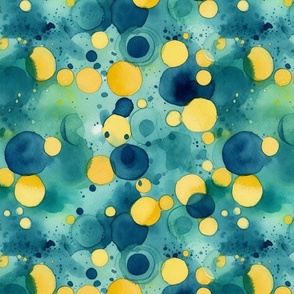 watercolor bubbles in teal and yellow splash art