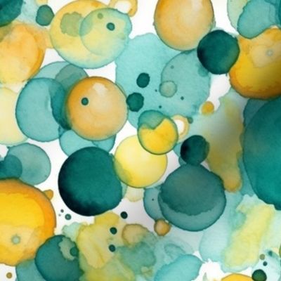 watercolor bubbles in teal and yellow 