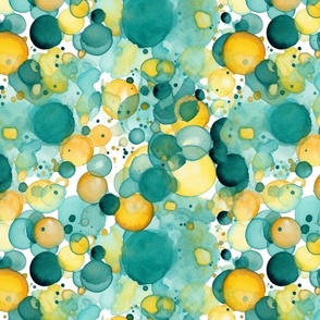 watercolor bubbles in teal and yellow 