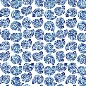 Contemporary painted blue watercolor sea snail shells