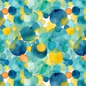 abstract watercolor bubbles in teal and yellow 