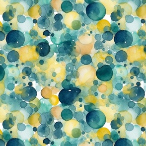 teal and yellow watercolor bubbles splatter art