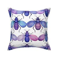 watercolor winged bugs in teal and purple