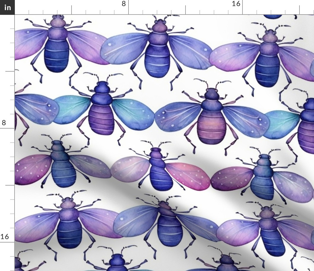 watercolor winged bugs in teal and purple