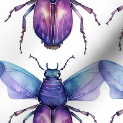 watercolor winged bugs and beetles