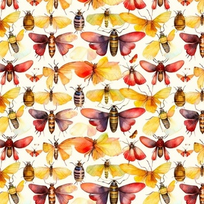 watercolor bugs in red and orange 