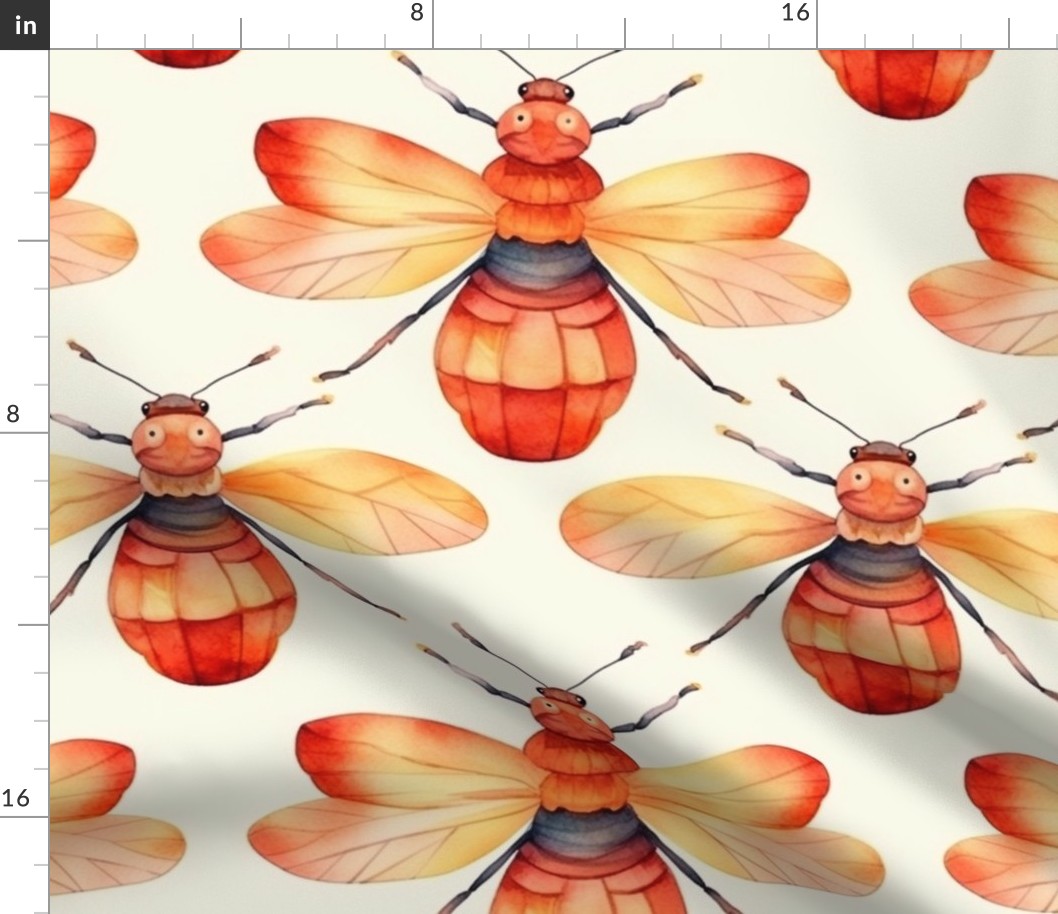 watercolor insects in red and orange 