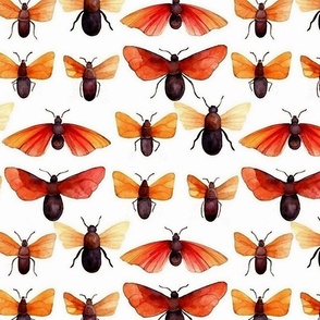Watercolor insects and bugs in orange and red