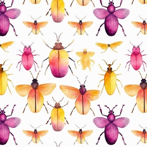 watercolor beetles in red and yellow and orange 