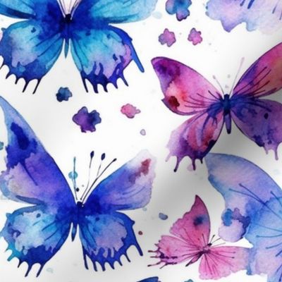 watercolor butterflies in blue and magenta 