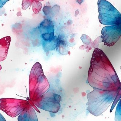 watercolor butterflies in blue and magenta 