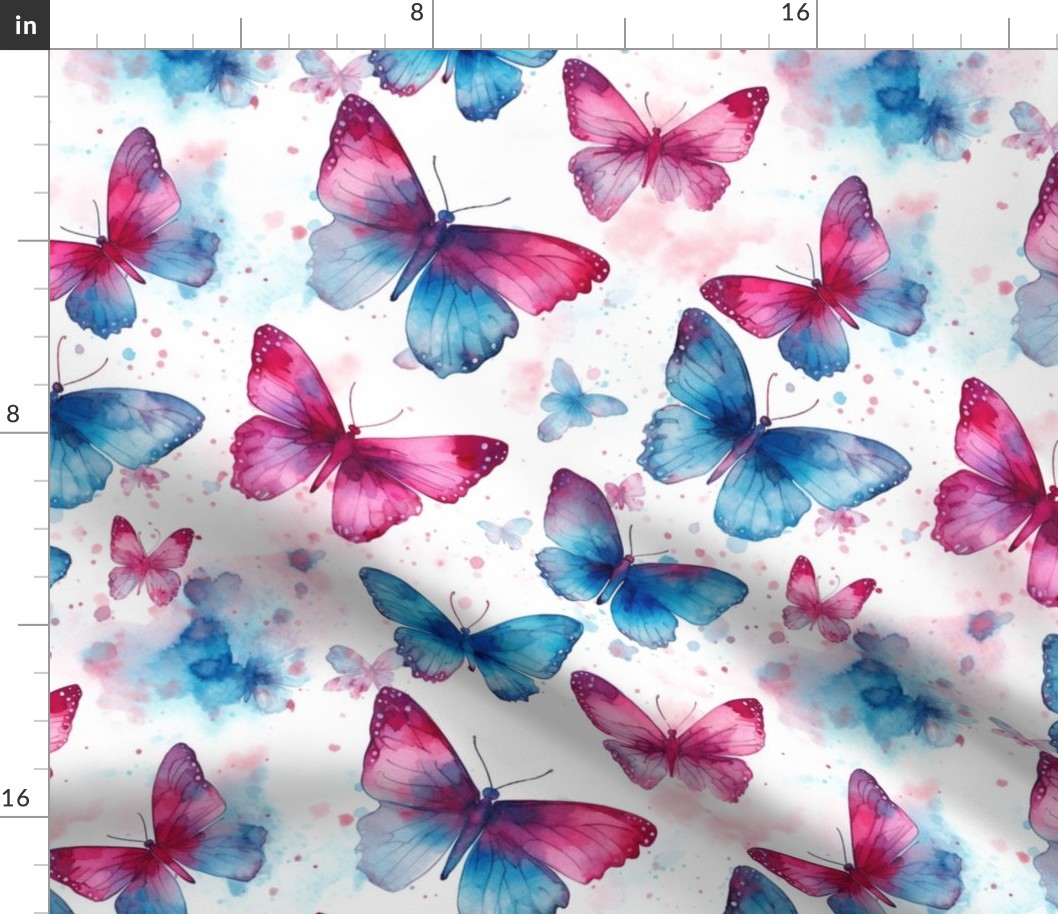 watercolor butterflies in blue and magenta 