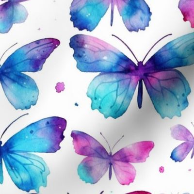 watercolor butterflies in blue and magenta