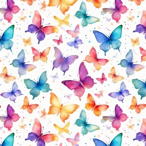 watercolor butterflies in rainbow colors